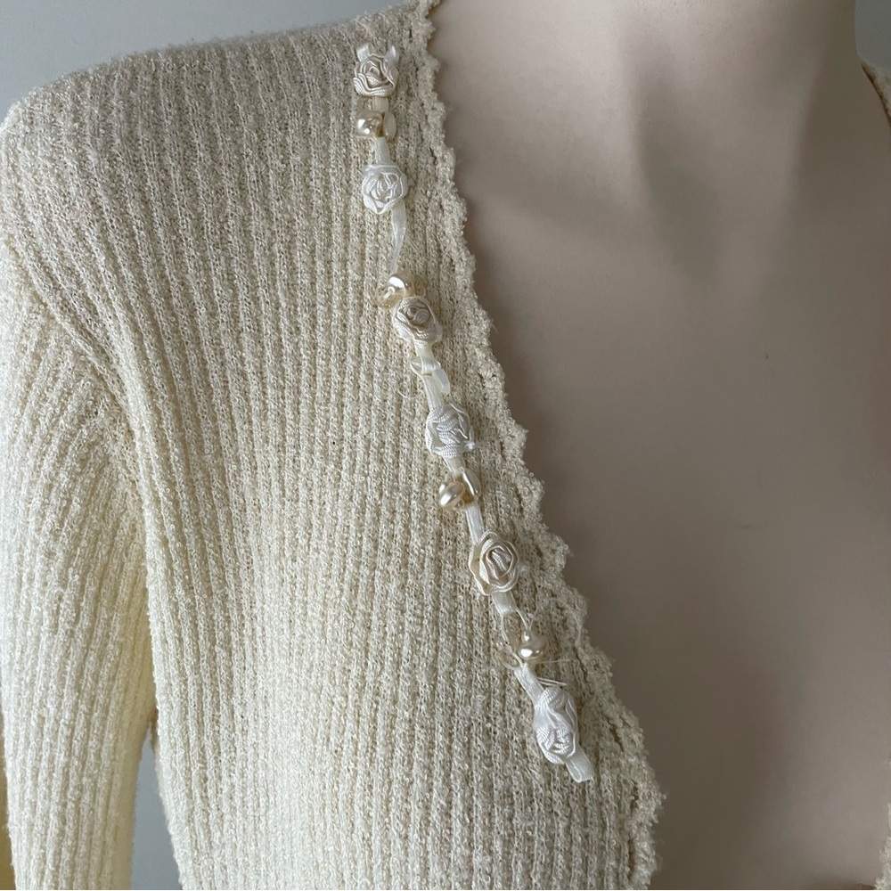Vintage April Cornell Open Embellished Beaded Faux Pearl Knit Cardigan Granny - Picture 5 of 10